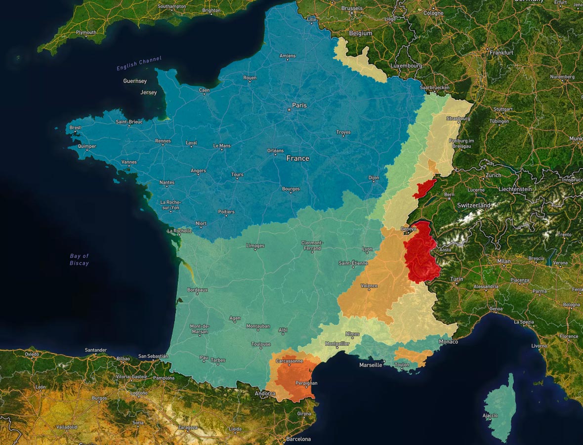 Carte française des zones de neige selon l’Eurocode.