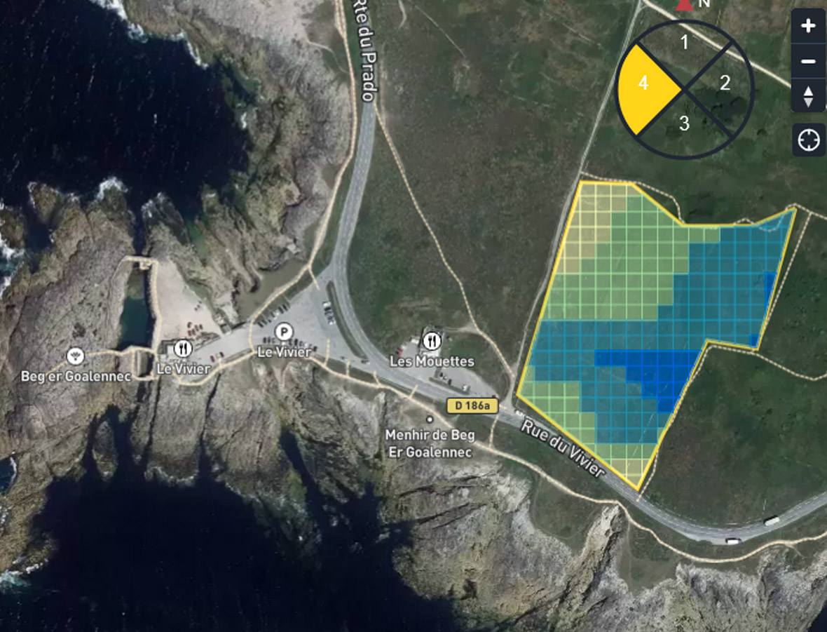 Vue satellite avec cartographie du coefficient d'orographie.